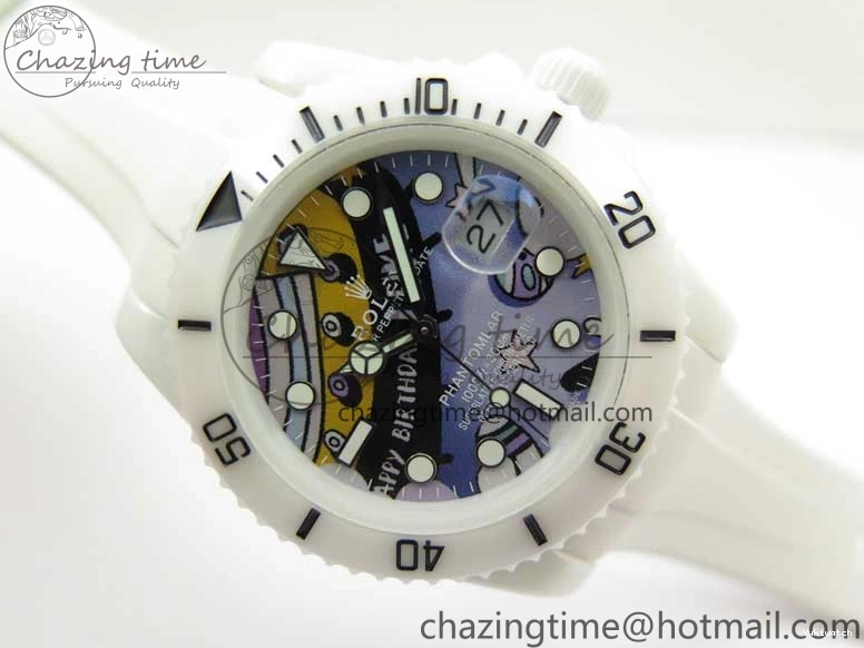 Ceramic Edition 40mm White Dial Submariner Painting White on Best Strap SA3135 Rubber 5GF 0104